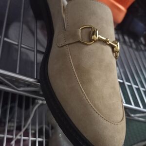 Men's Tan Loafers with Gold Accent